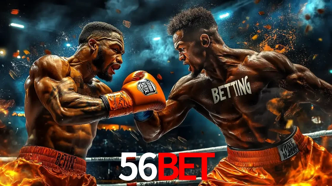 Dois boxeadores em uma luta intensa e explosiva, representando a adrenalina e as oportunidades de apostas em esportes de combate disponíveis na plataforma 56BET.