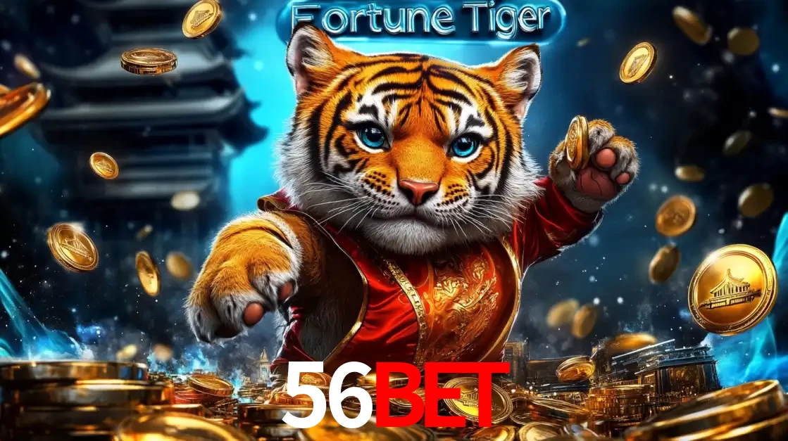 Imagem promocional do jogo de slot Fortune Tiger, com um tigre majestoso em traje tradicional cercado por uma fortuna em moedas de ouro, disponível agora no cassino 56BET.